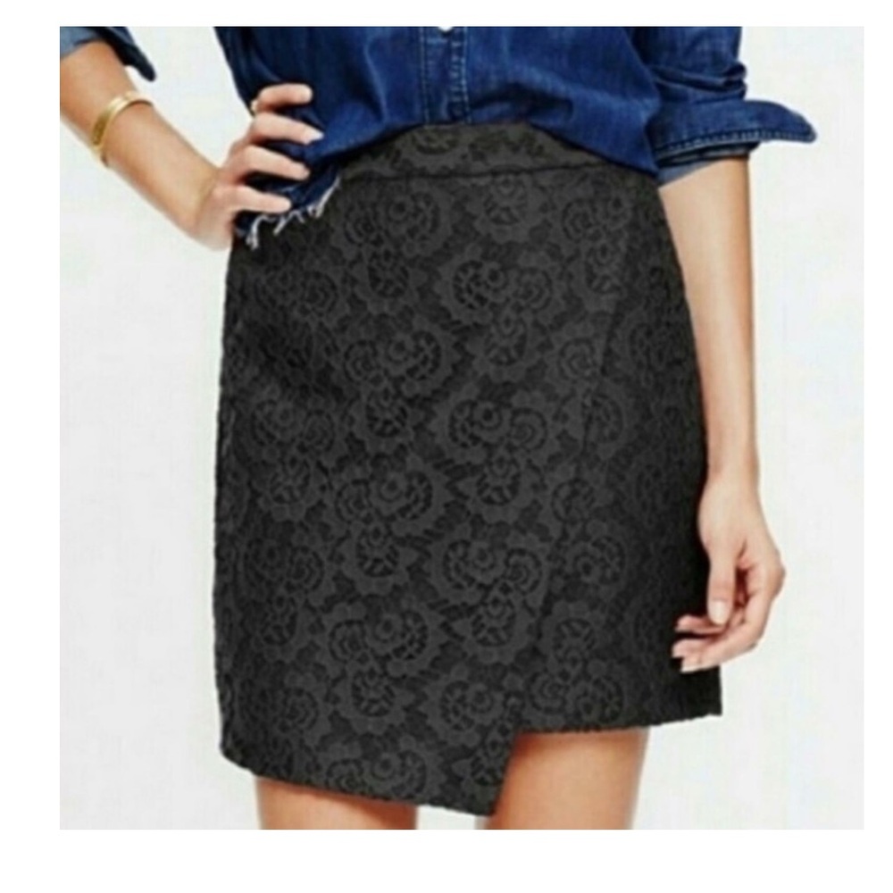 MADEWELL Black Lace Overlay Asymmetrical Faux Wrap Front Mini Skirt